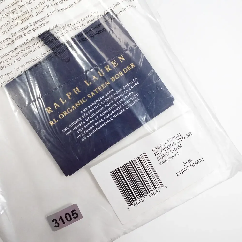 New Ralph Lauren European Sham Organic Sateen Border Parchment Classic RL Boho